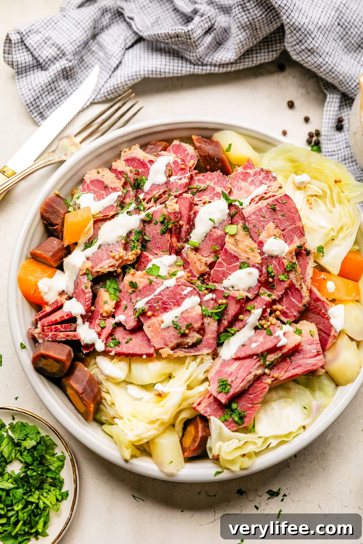 Corned Beef and Cabbage with Creamy Horseradish Sauce 8 Corned Beef and Cabbage