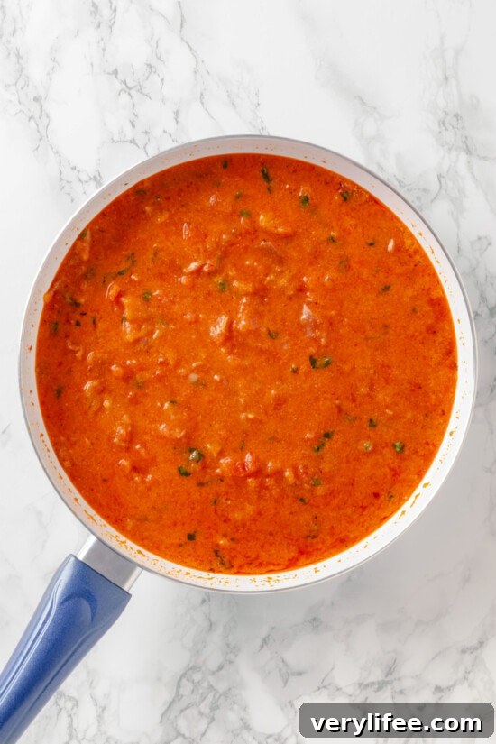 Tomato vodka sauce in a saucepan