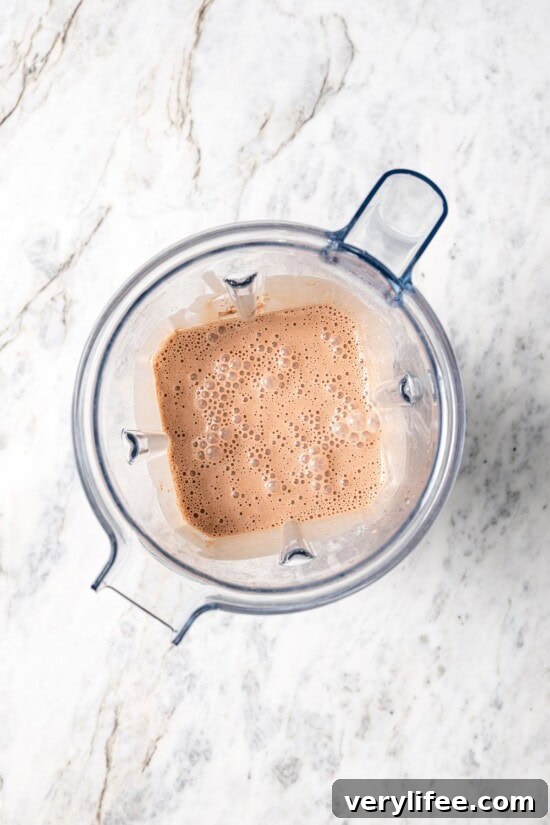 Chocolate crepe batter in blender.