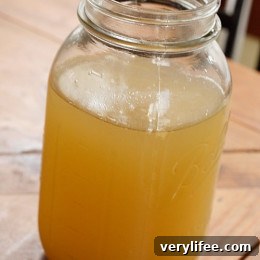 Homemade chicken stock in a bowl