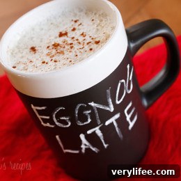 Low-Calorie Eggnog Latte Recipe 2 Eggnog latte in a mug topped with nutmeg
