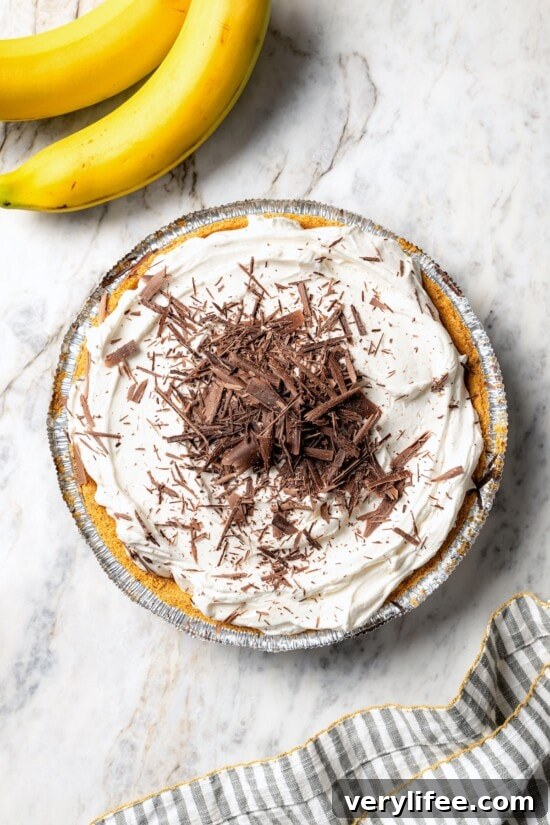 No-Bake Banana Cream Pie Recipe 9 Chocolate shavings added to banana cream pie.