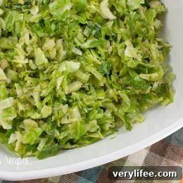 Shredded sautéed Brussels sprouts with garlic and shallots