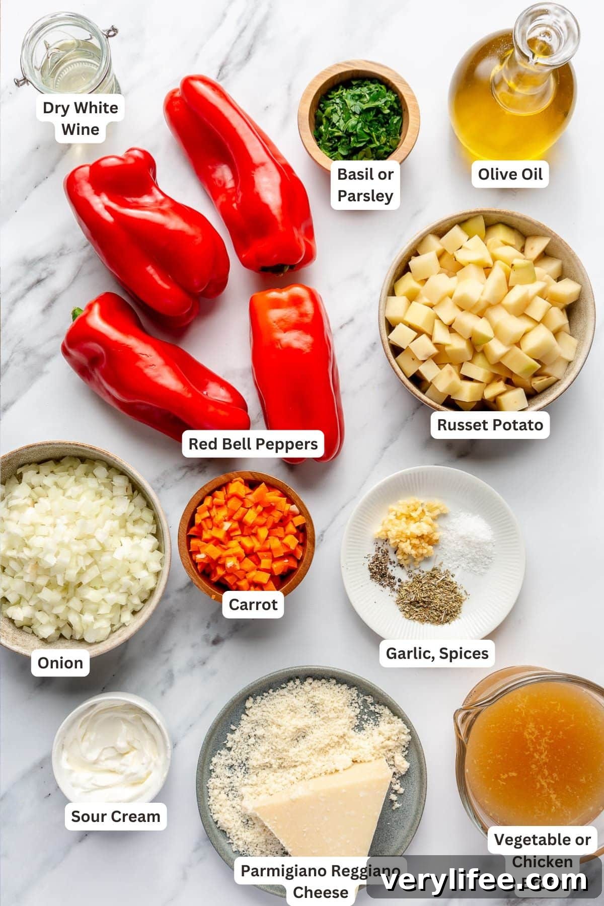 Ingredients for Roasted Red Pepper Soup.