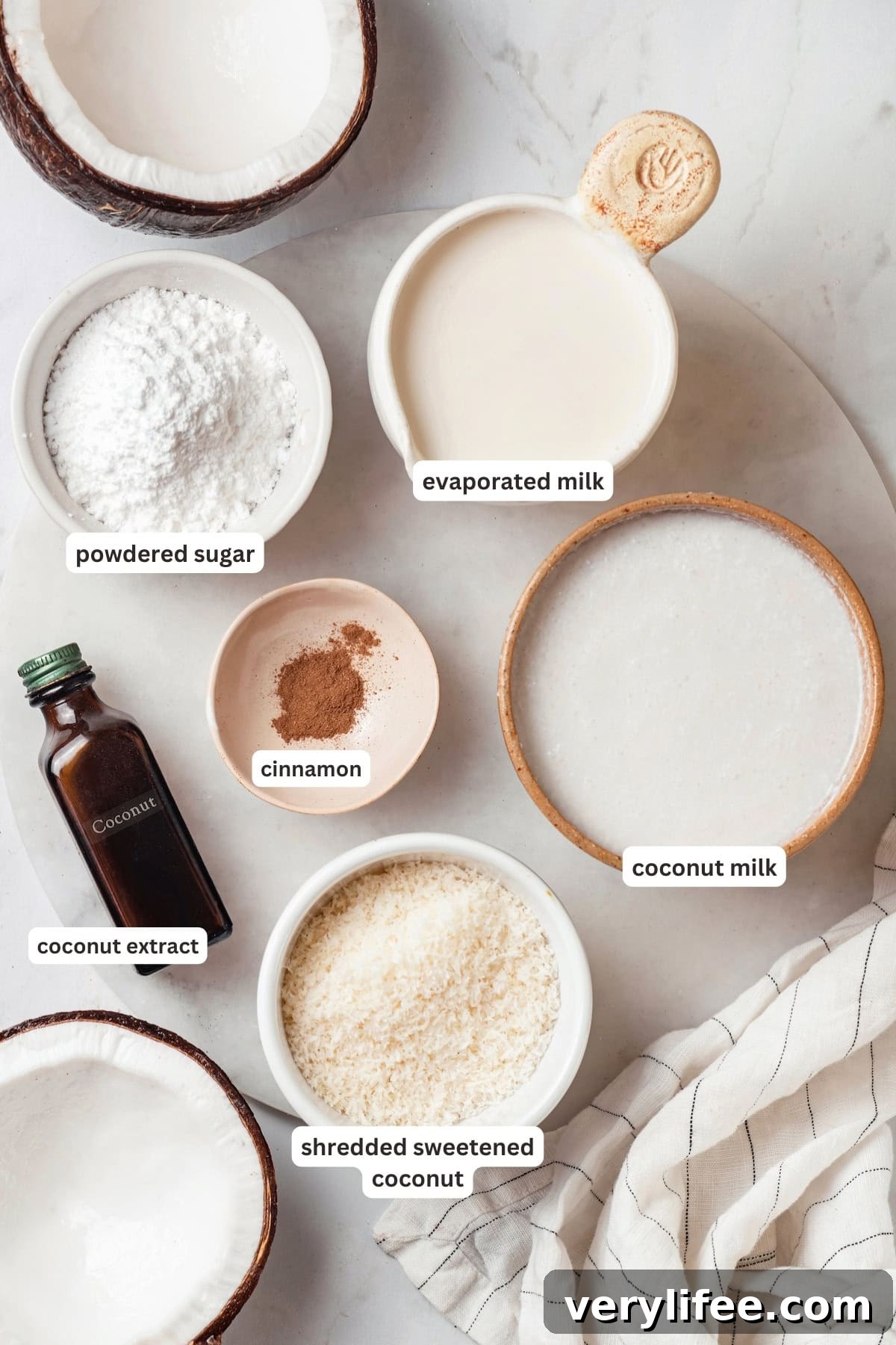 Creamy Coconut Popsicles Recipe 2 Overhead view of ingredients for coconut cream pops with labels
