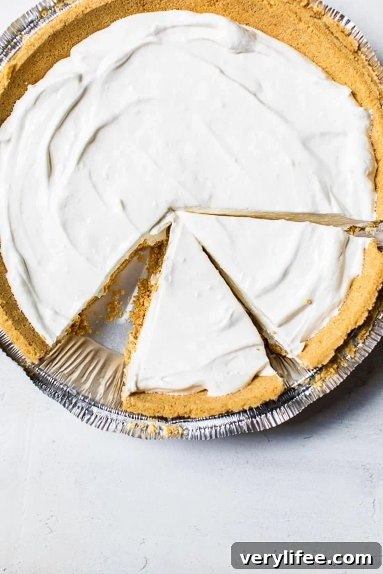 Chill until firm, then slice and serve Overhead view of sliced no-bake cheesecake