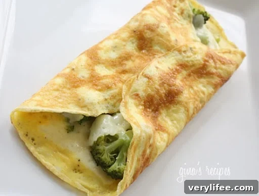 Broccoli and Cheddar Omelet Recipe 2 An omelet filled with broccoli and melted cheese