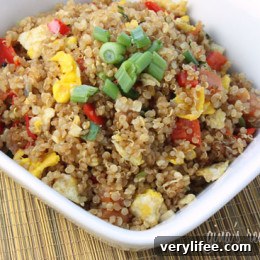 Quinoa fried rice with scallions and red peppers