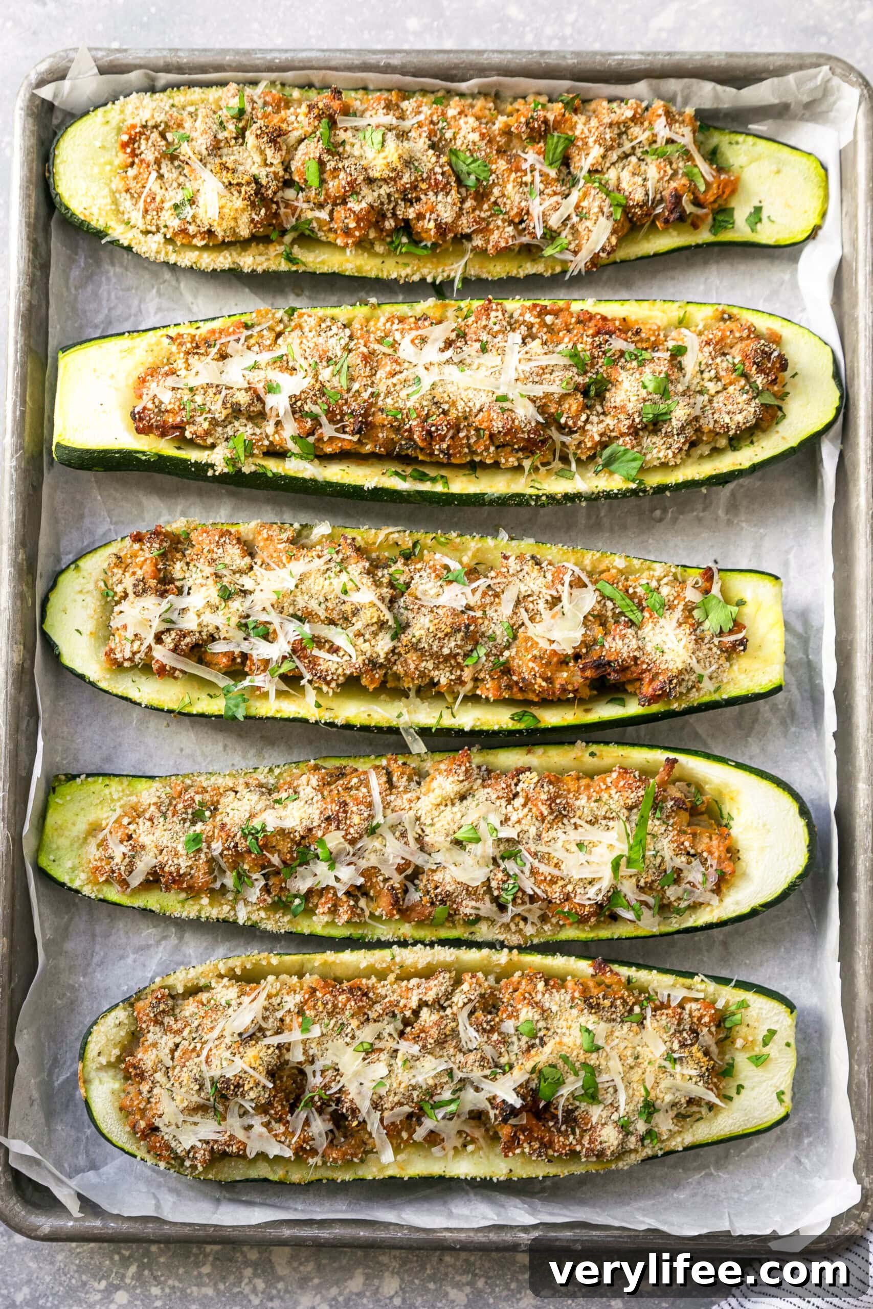 Ground Turkey Zucchini Boats Recipe 11 Turkey Stuffed Zucchini close-up