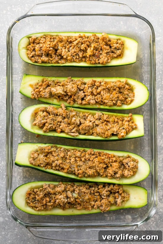 Ground Turkey Zucchini Boats Recipe 9 Fill zucchini boats