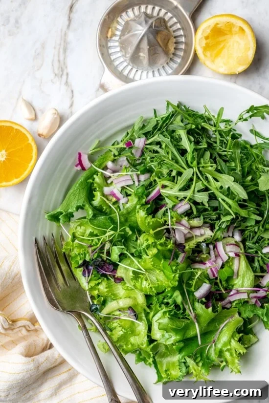 Overhead view of salad with red onions