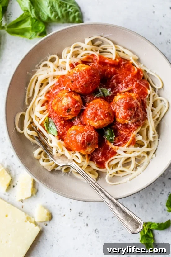 Savory Turkey Meatballs Recipe with Garlic and Herbs 8 Italian Turkey Meatballs over pasta