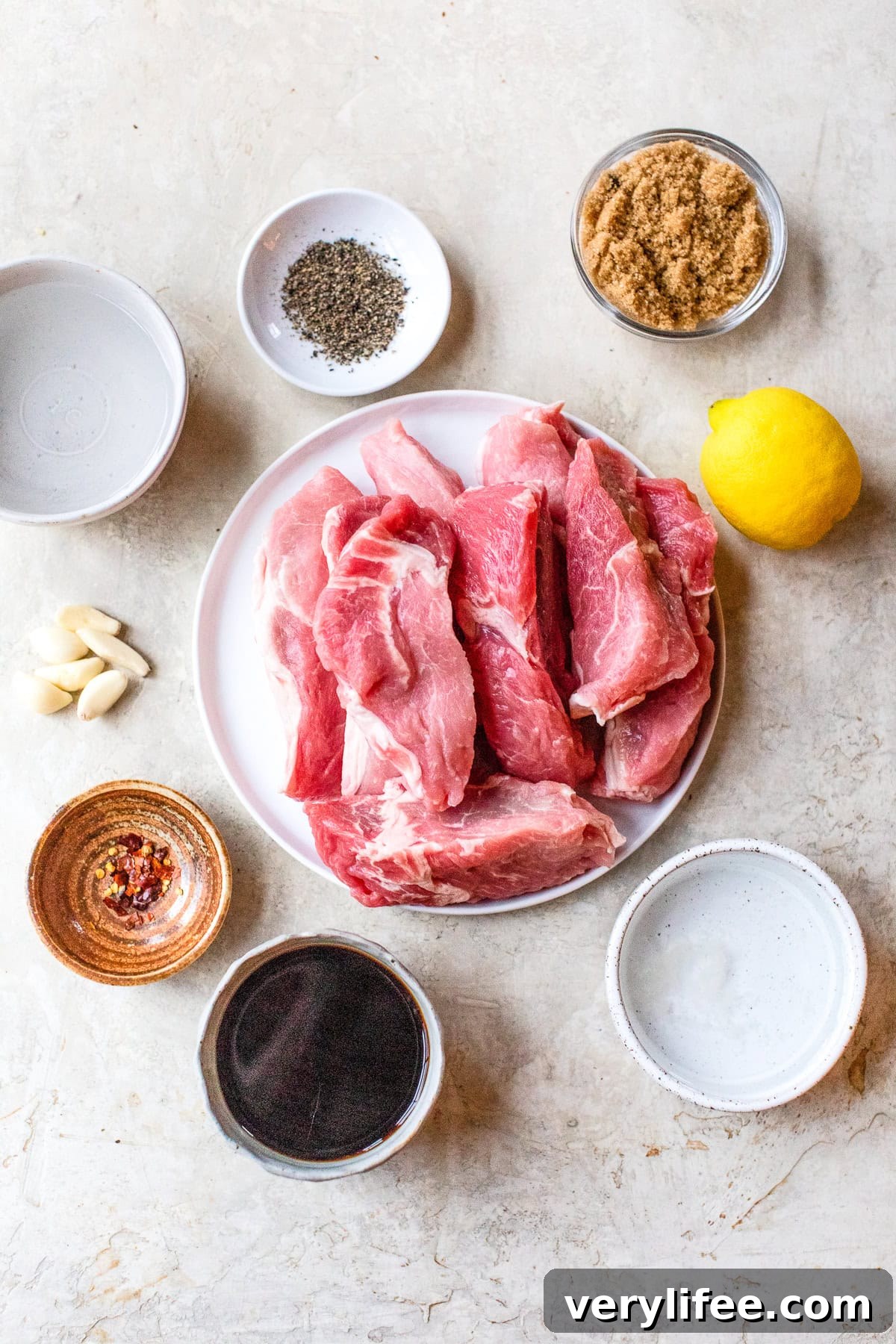 BBQ Pork ingredients with 7 up