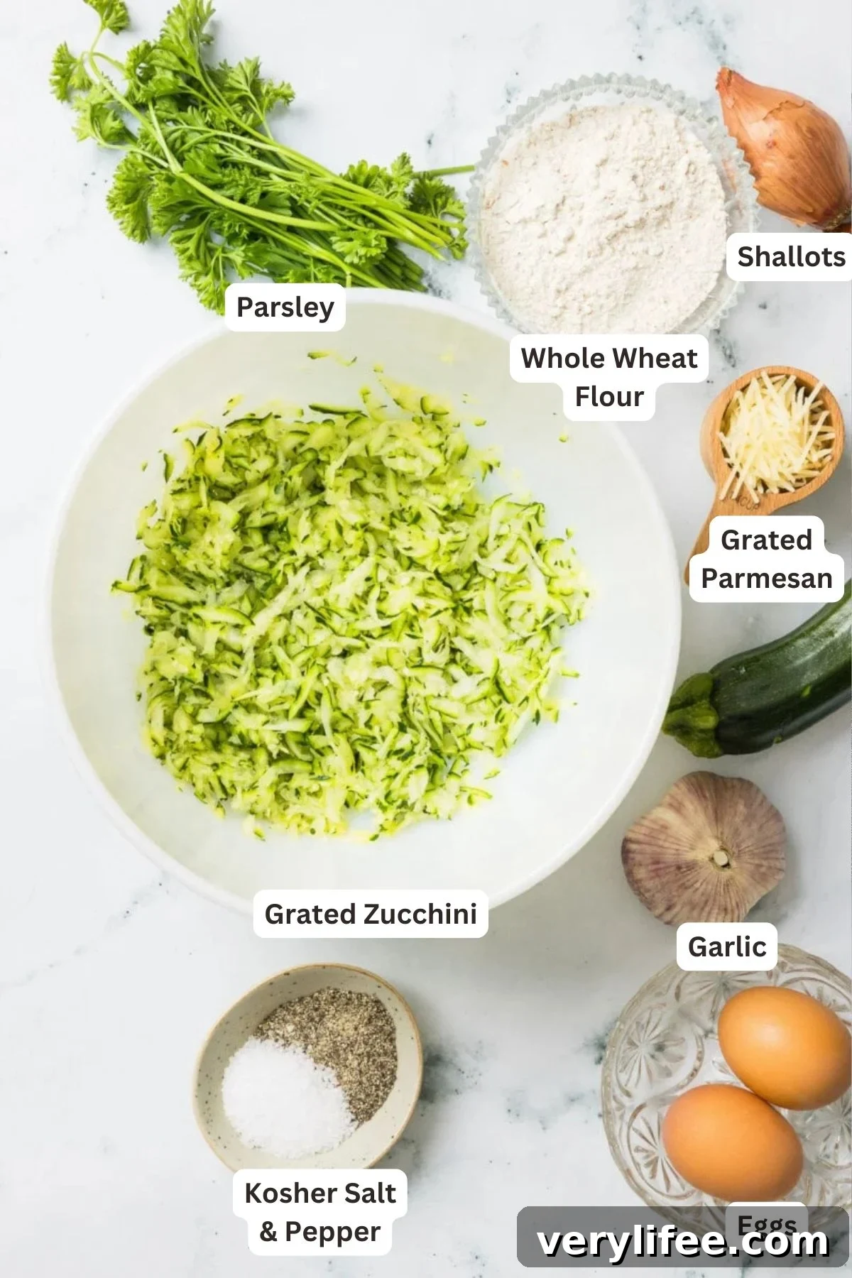Ingredients for Zucchini Pancakes.