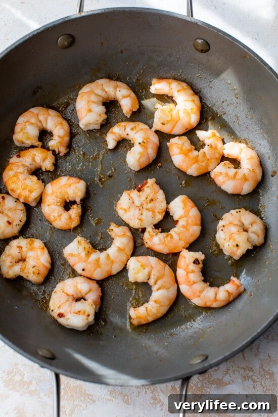 Pan-Seared Shrimp with Garlic Butter and Lemon 7 shrimp in skillet