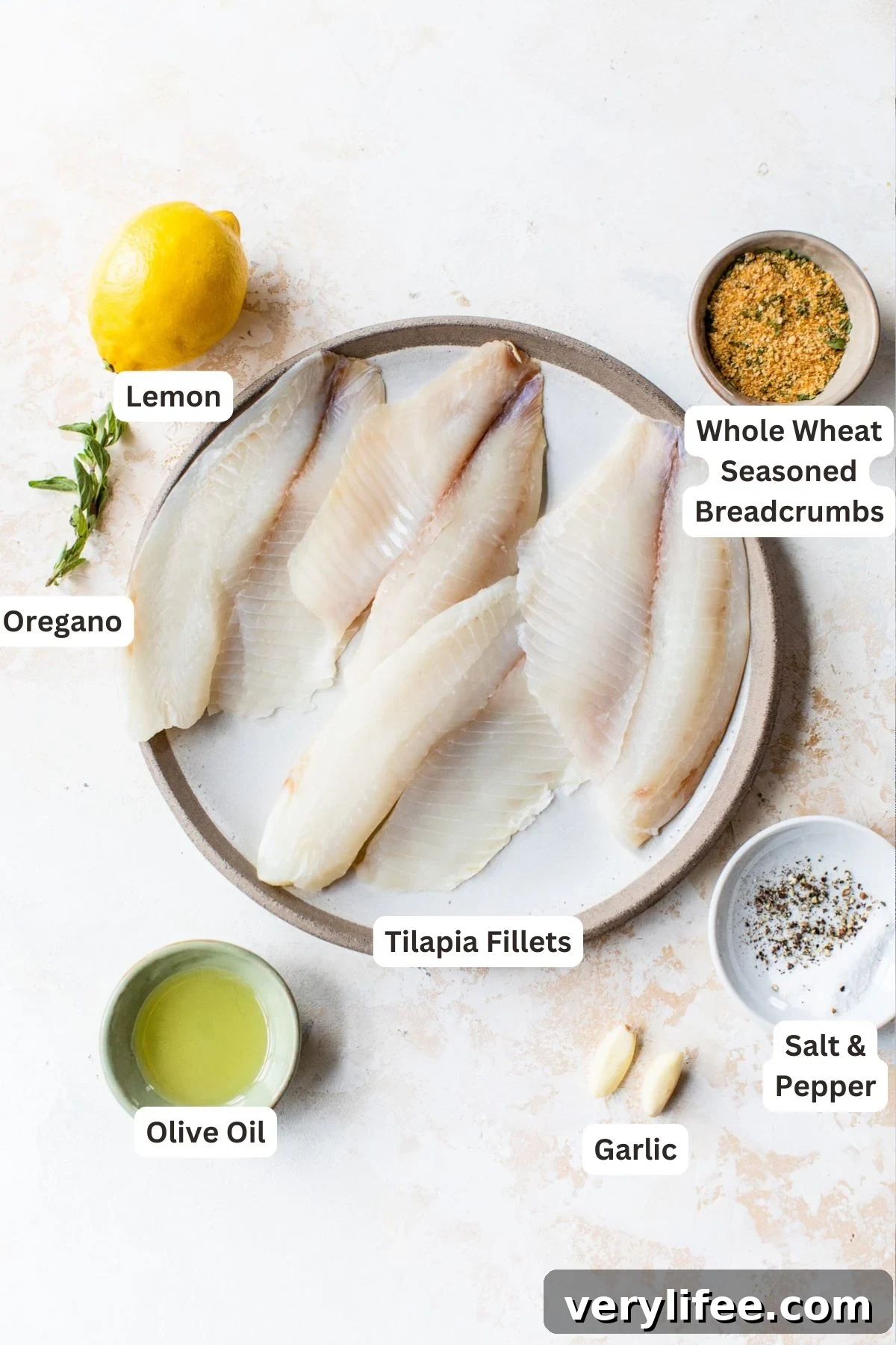 Ingredients for Broiled Tilapia Oreganata.