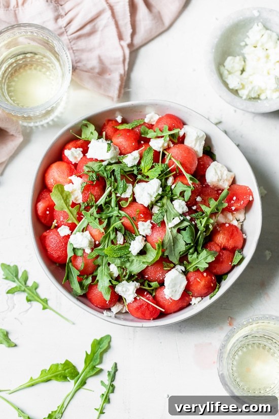 Watermelon, feta and arugula