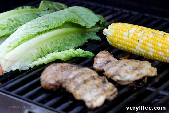 Grilled Romaine Salad with Chicken, Corn, Tangy Salsa Dressing 3 Grilled Romaine, Chicken and Corn Salad with Salsa Vinaigrette-3