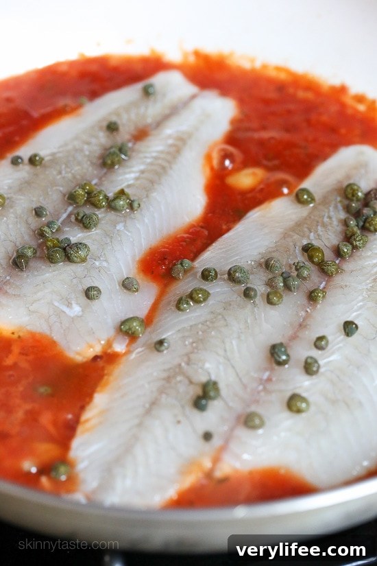 Pan-Seared Fish in Tomato, White Wine and Caper Sauce 7 If you're lucky enough to get your hands on some fresh white fish such as Fluke, Flounder, Halibut, etc., this easy skillet recipe is a must. Takes less than 10 minutes to make and tastes so good!