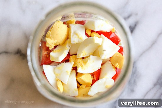tomato and egg in mason jar