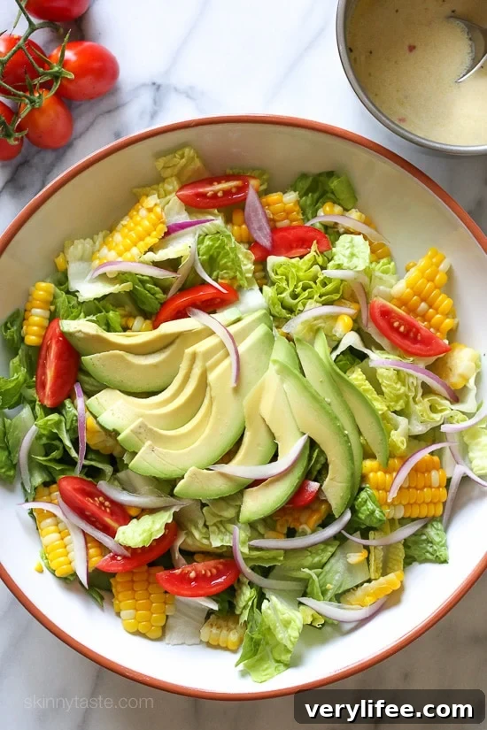Corn, Tomato & Avocado Salad with Creamy Buttermilk Dressing 2 Summer Corn, Tomato and Avocado Salad are delicious topped with a Buttermilk-Dijon Dressing, goes great with anything you're grilling!