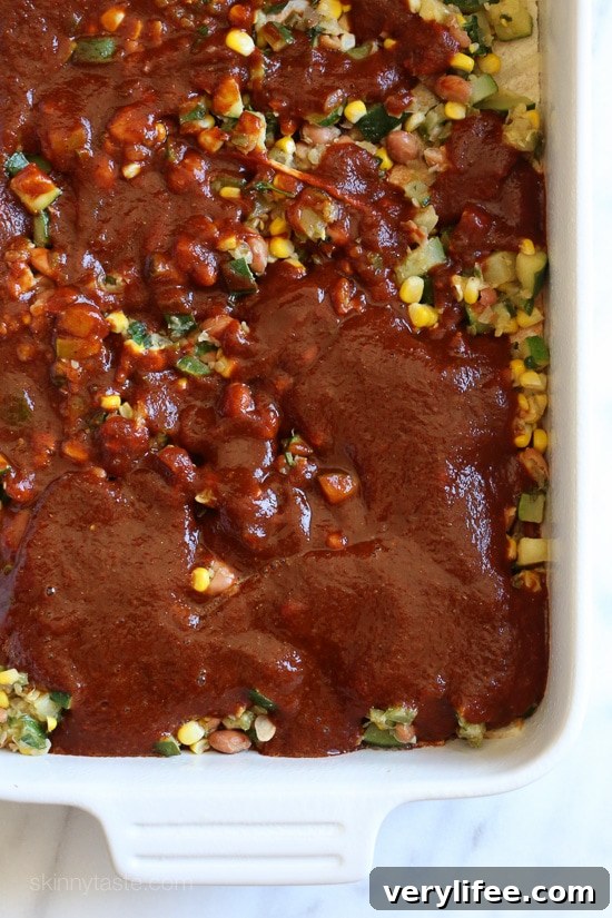 Late Summer Vegetable Enchilada Pie Recipe 8 Late Summer Vegetable Enchilada Pie – A saucy, lasagna-like Mexican-American casserole layered with vegetables, tortillas, sauce and cheese.
