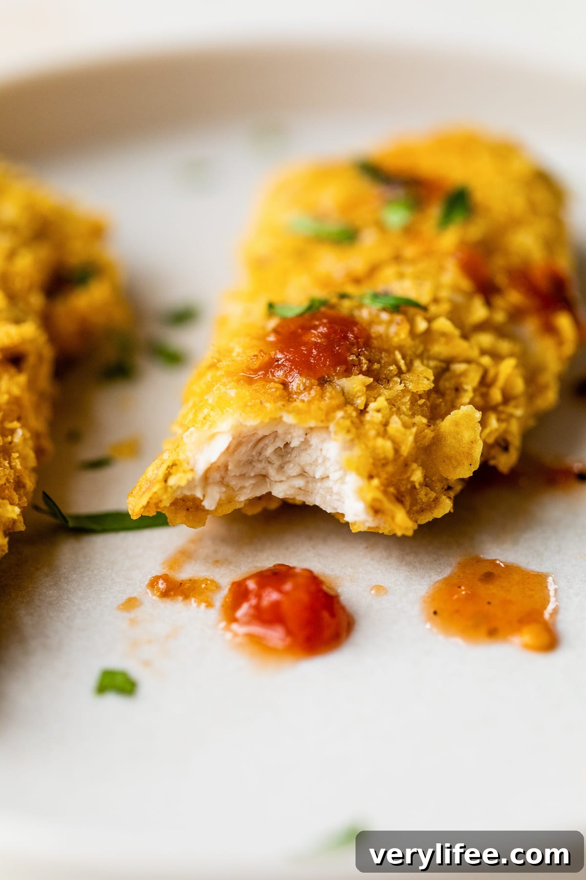 Crispy Tortilla-Crusted Chicken Tenders 5 Tortilla Encrusted Chicken Tenders with salsa