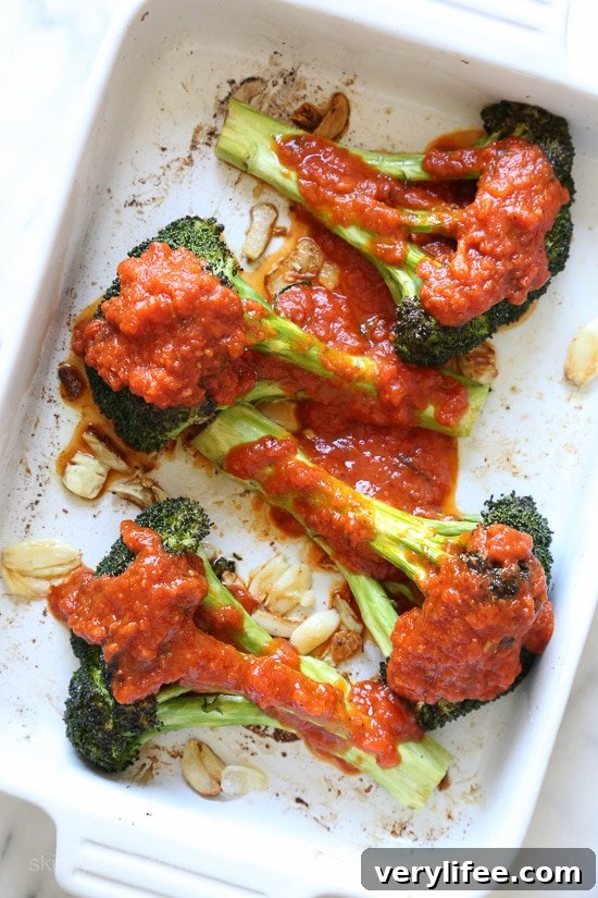 Close-up of roasted broccoli parmesan
