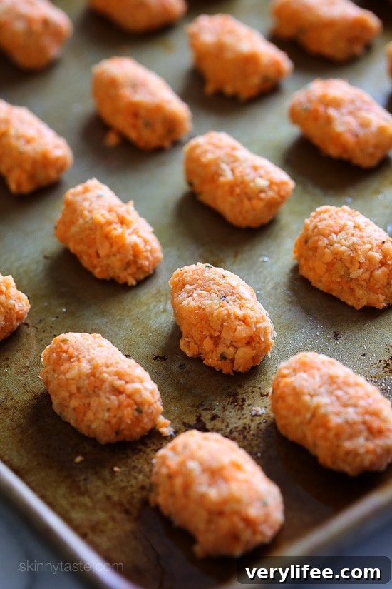 Crispy Sweet Potato and Carrot Tots 5 A healthier alternative to tater tots, and a great way to sneak orange-colored vegetables into your kids meals which are high in vitamin C and beta-carotene.