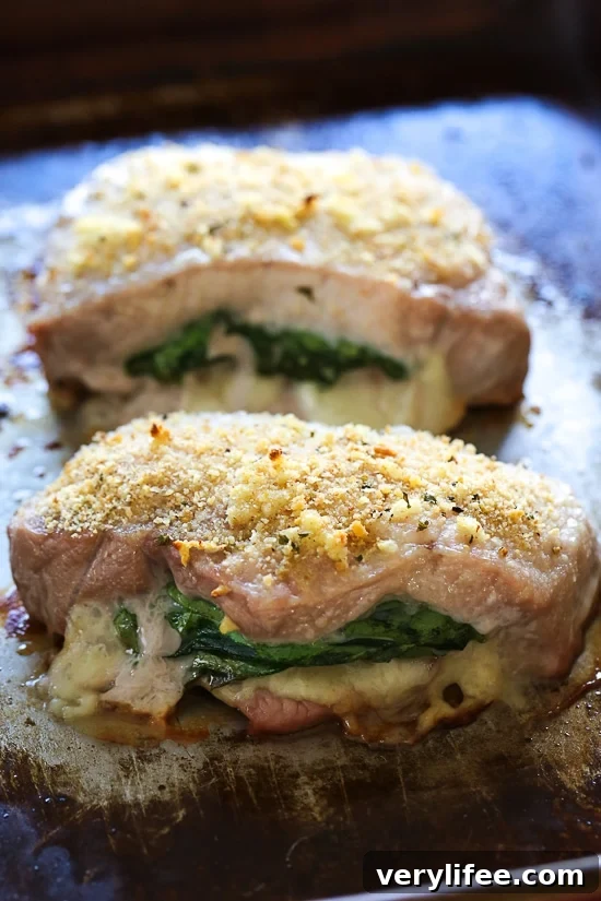 These stuffed pork chops are SO good, inspired my a meal I had at a local Italian restaurant stuffed with prosciutto, mozzarella and baby spinach then topped with garlic and breadcrumbs. 
