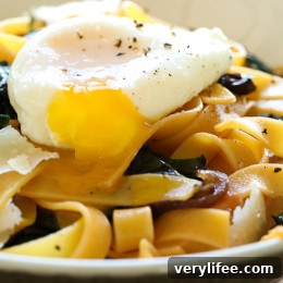 I always have eggs, pasta and some type of greens on hand; for this fettuccini dish I used Swiss chard but spinach, escarole or kale would also work.