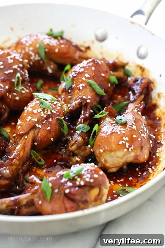 These skinless chicken drumsticks sweet and sticky, and so delicious! Cooked in a skillet with honey, soy sauce, garlic and ginger until the chicken is tender and the sauce thickens. You won't miss the skin!