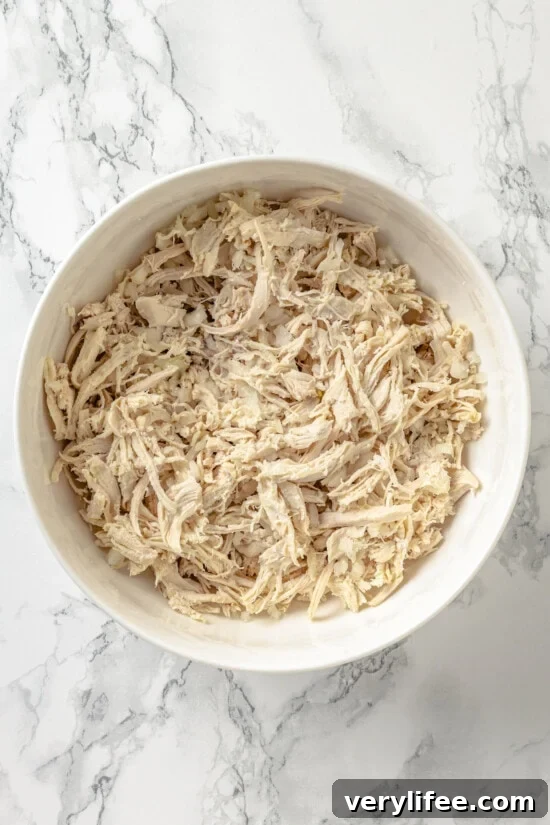Shredded chicken in a bowl