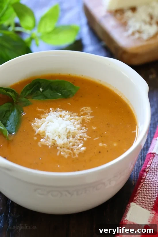 A bowl of Instant Pot tomato soup