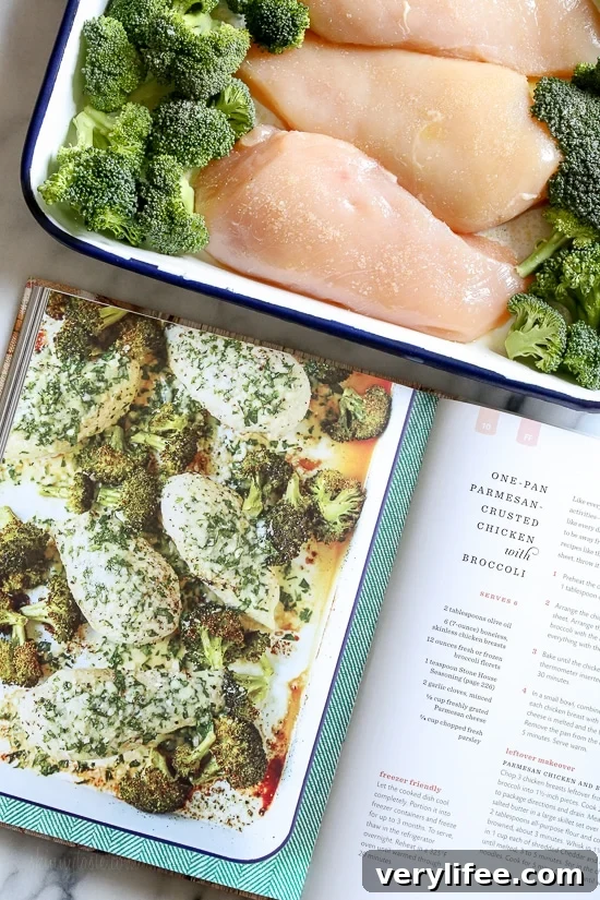 One-Pan Parmesan-Crusted Chicken and Broccoli Skillet 3 One Pan Parmesan-Crusted Chicken with Broccoli is so easy and tasty – and the best part, made all on one sheet pan which means easy clean up!