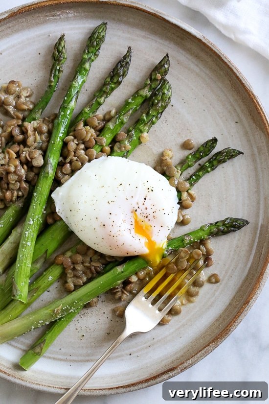 Asparagus and Green Lentils with Poached Egg