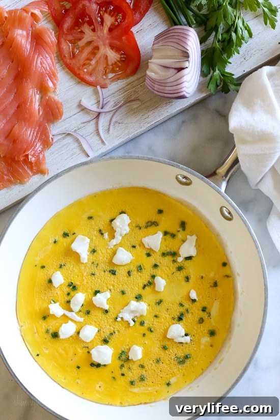 Nova Lox Omelet with Goat Cheese and Fresh Herbs 6 This Goat Cheese Herb Omelet topped with Nova Lox, sliced tomatoes and capers satisfies my bagel-and-lox craving, without the bagel! SO quick, takes about 5 minutes to make!