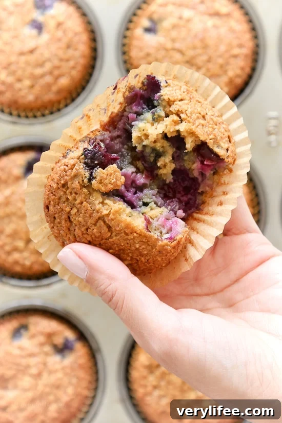 Gluten-Free, Dairy-Free Blueberry Oatmeal Muffins - moist muffins studded with blueberries