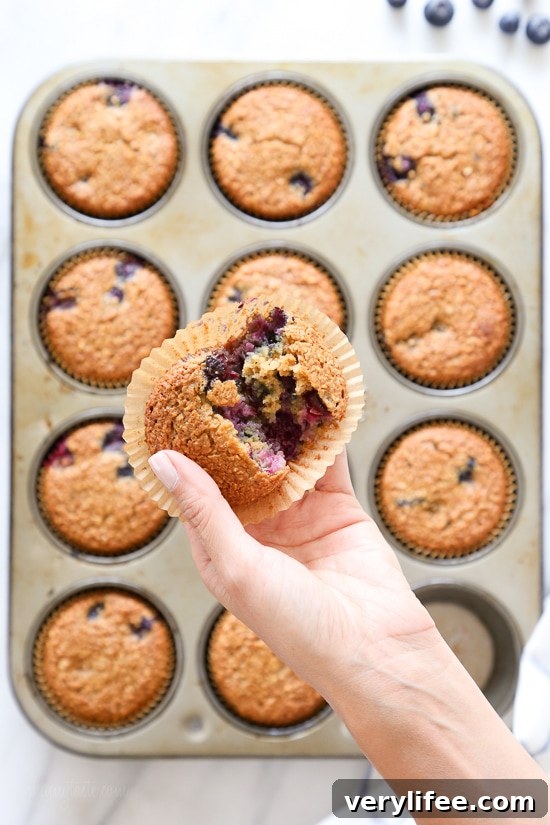 Freshly baked Gluten-Free, Dairy-Free Blueberry Oatmeal Muffins