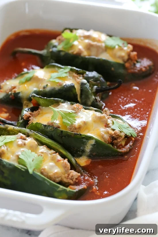 Turkey Enchilada Stuffed Poblanos Rellenos