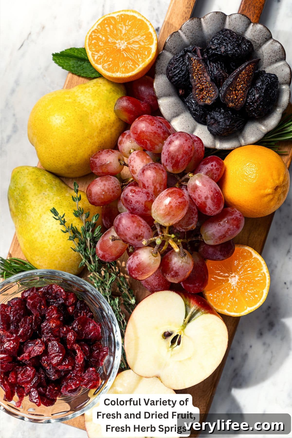 Fresh and dried fruit for charcuterie board.