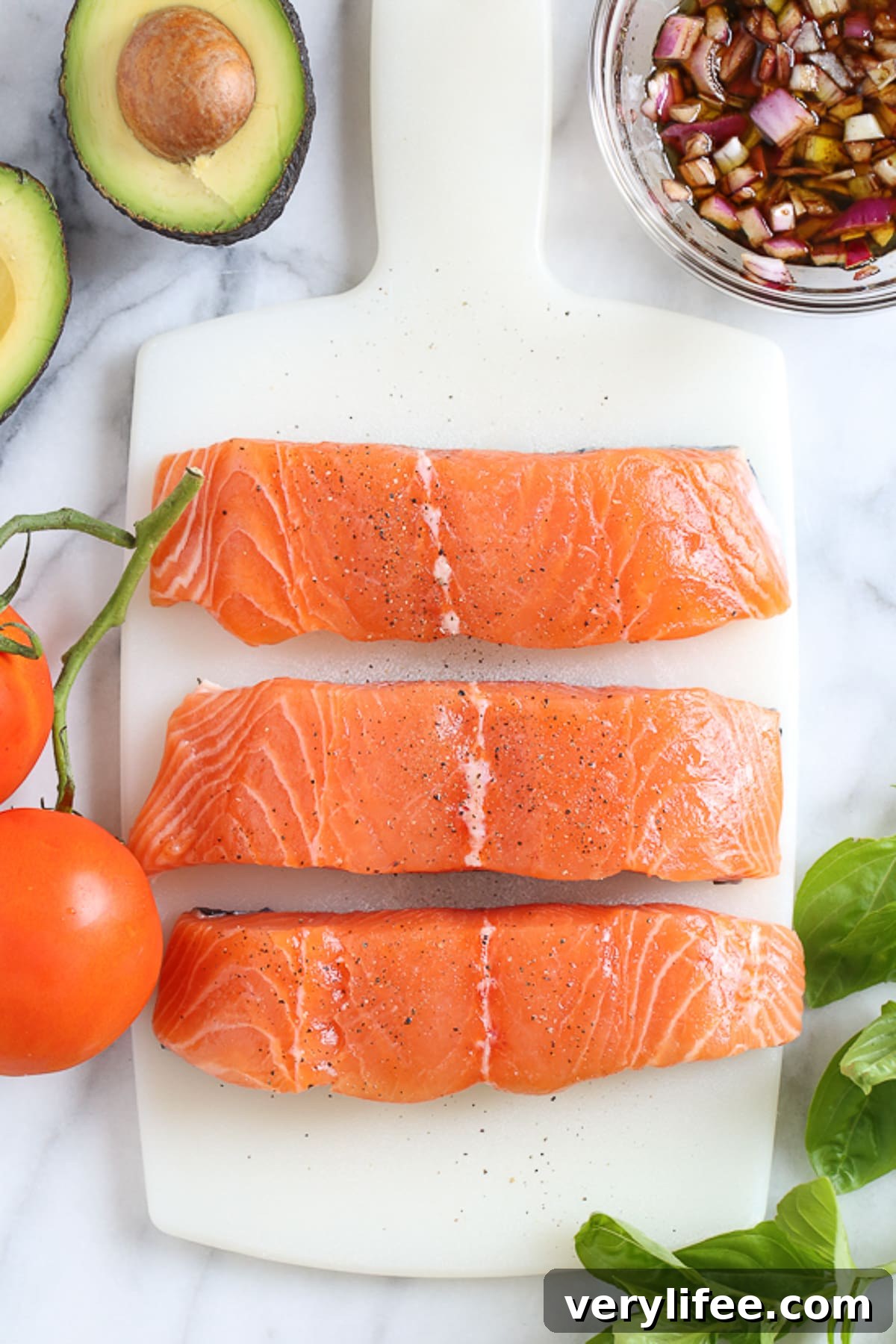 salmon, tomatoes, avocado