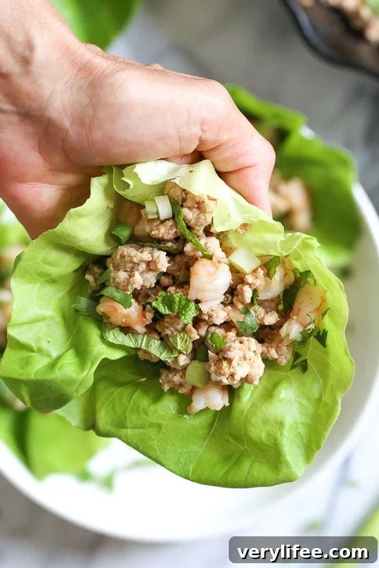 This chicken and shrimp laap or larp is a Laotian version of lettuce wraps. It's low-carb, Paleo-friendly, Whole 30 approved, loaded with flavor and so fast and easy to make!