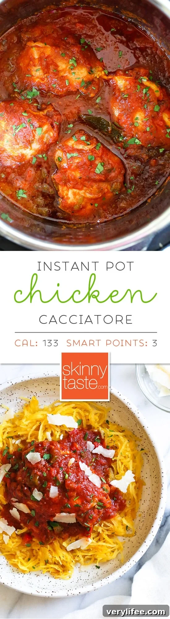 Instant Pot Chicken Cacciatore for Weeknight Dinners 2 Chicken Cacciatore made in an Instant Pot: hearty, chunky sauce with chicken, tomatoes, peppers and onions