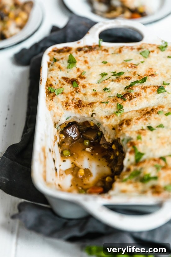 Creamy mashed potato topping on a vegetable shepherd’s pie