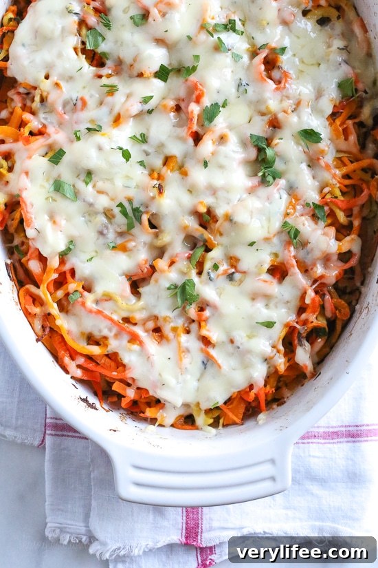 Spiralized Winter Vegetable Gratin with Parmesan and Herbs 6 Winter veggie gratin with melted Gruyere cheese.