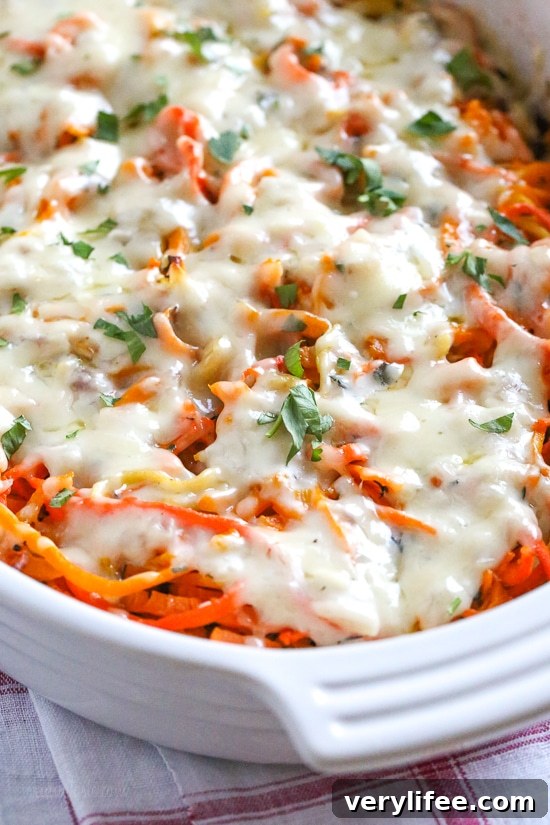 Spiralized Winter Vegetable Gratin with Parmesan and Herbs 7 Serving of spiralized winter vegetable gratin.