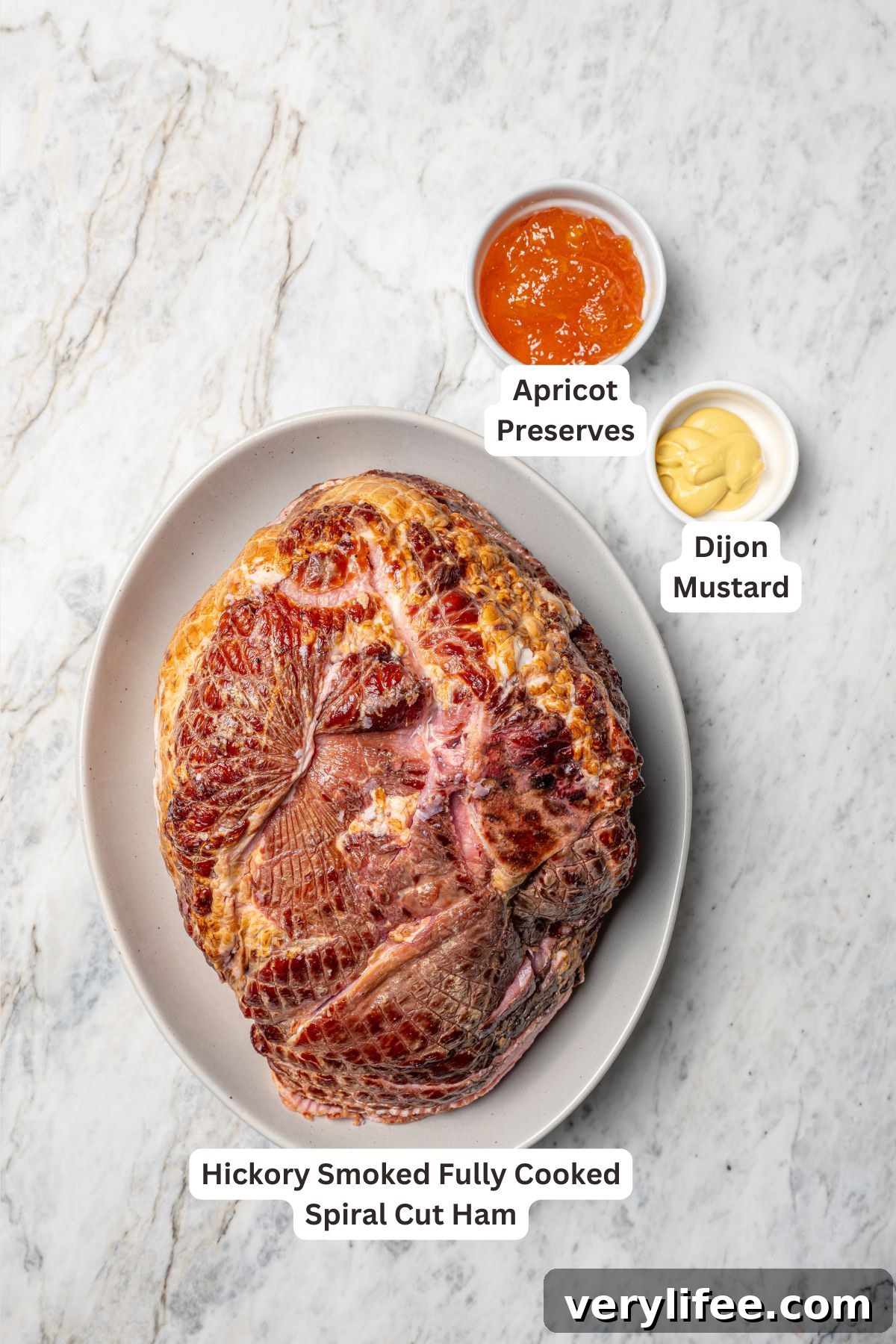 Slow Cooker Apricot Dijon Glazed Ham 4 Ingredients for slow cooker ham with apricot dijon glaze.