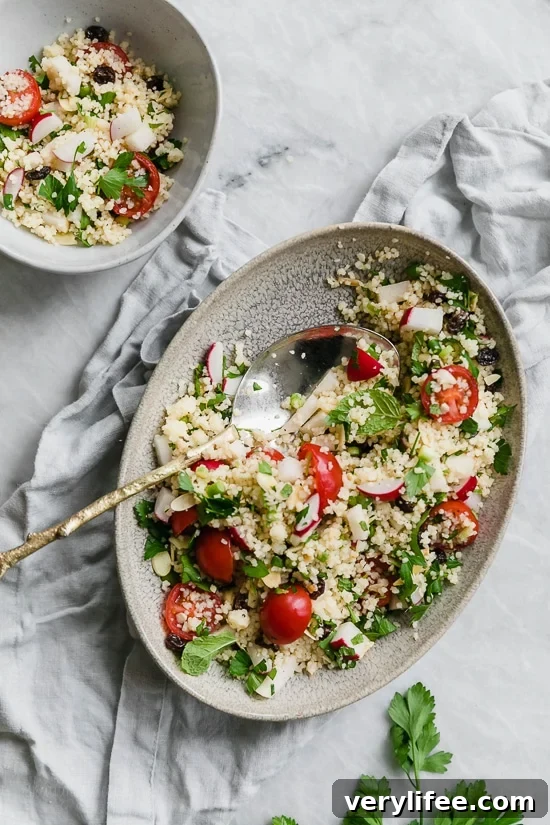 Houston-Style Couscous Salad Recipe 4 This EASY and fresh couscous is so easy and tasty, and it goes with just about everything. You can serve it with fish, chicken, beef, lamb, or pork, or you can serve it as a meat-free and light main dish.