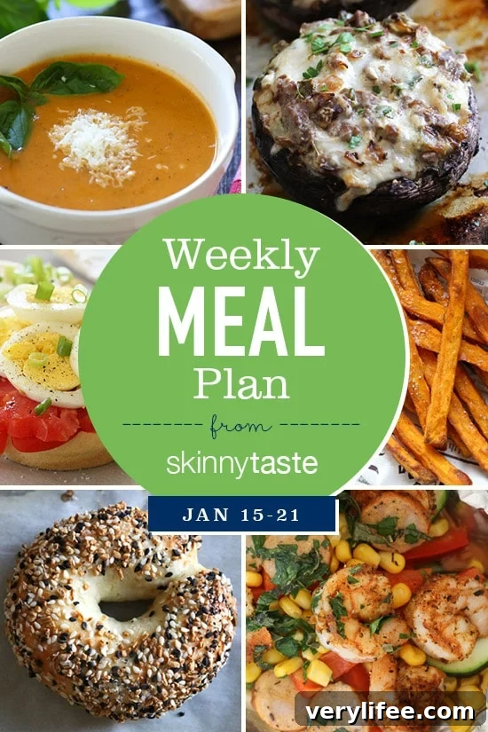 Skinnytaste Meal Plan: Week of Jan 15–21 2 A free 7-day flexible meal plan including breakfast, lunch and dinner and a shopping list. All recipes include calories and Weight Watchers Freestyle Smart Points.